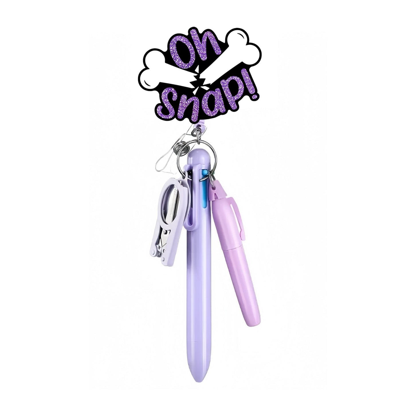 Acrylic Purple Oh Snap Badge Reel with Purple Pen Set