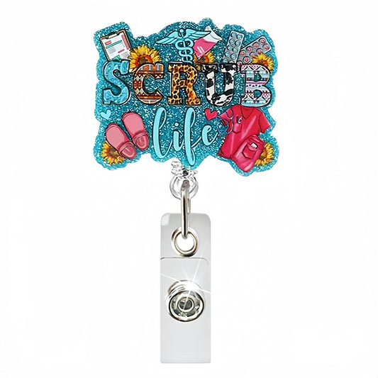Acrylic Blue Background Scrub Life Badge Reel
