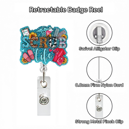 Acrylic Blue Background Scrub Life Badge Reel