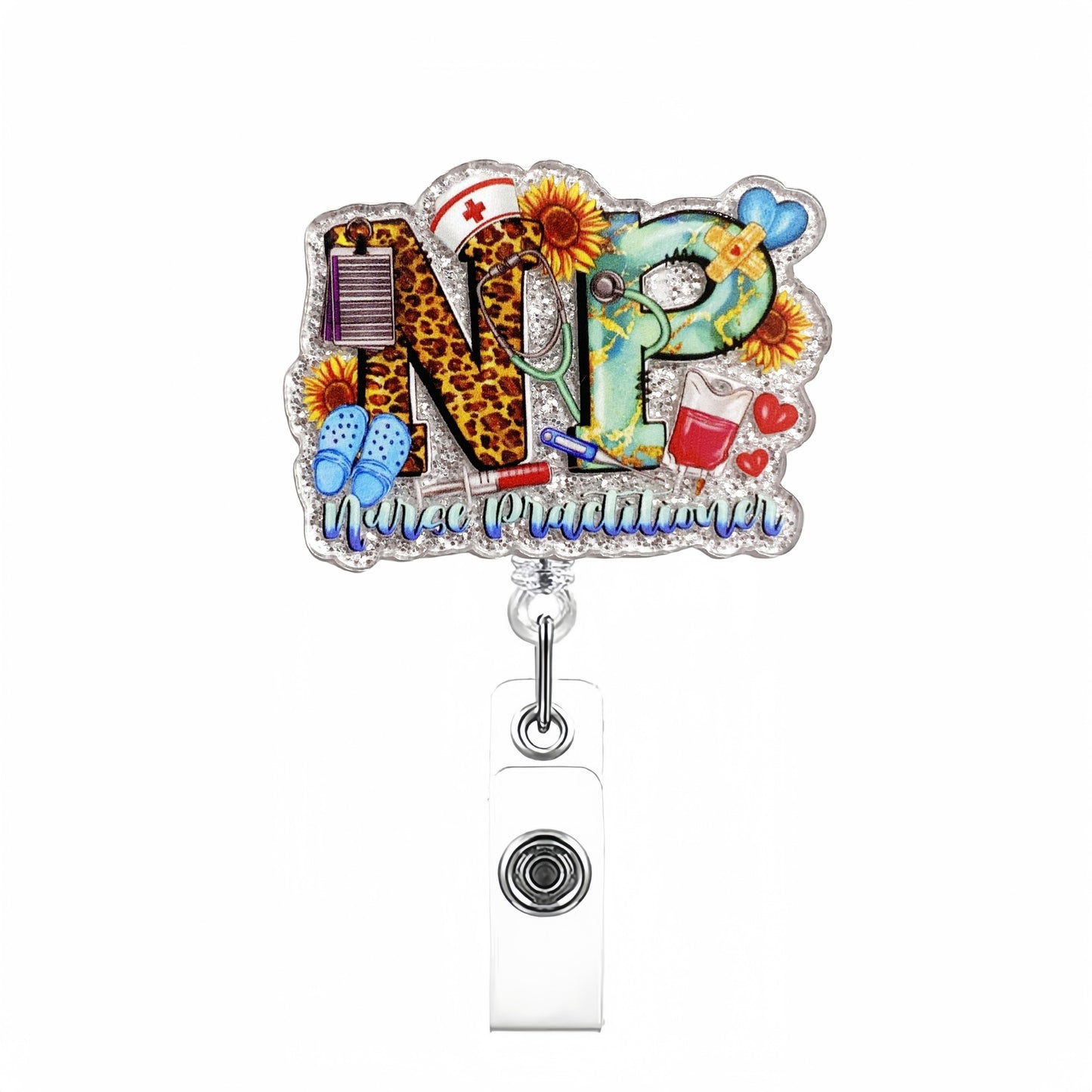 Acrylic Letter NP With Flowers Badge Reel