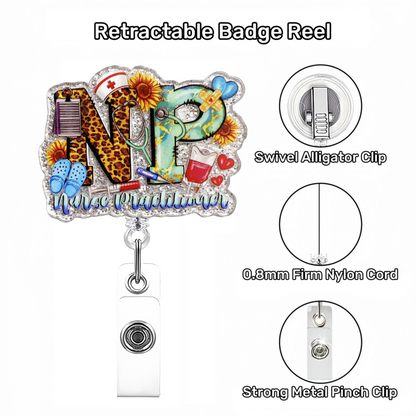 Acrylic Letter NP With Flowers Badge Reel