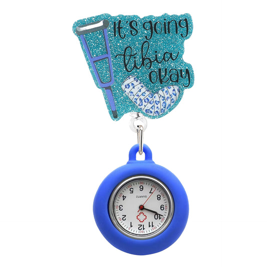 Acrylic It's Going to Be Okay Badge Reel with Fob Watch