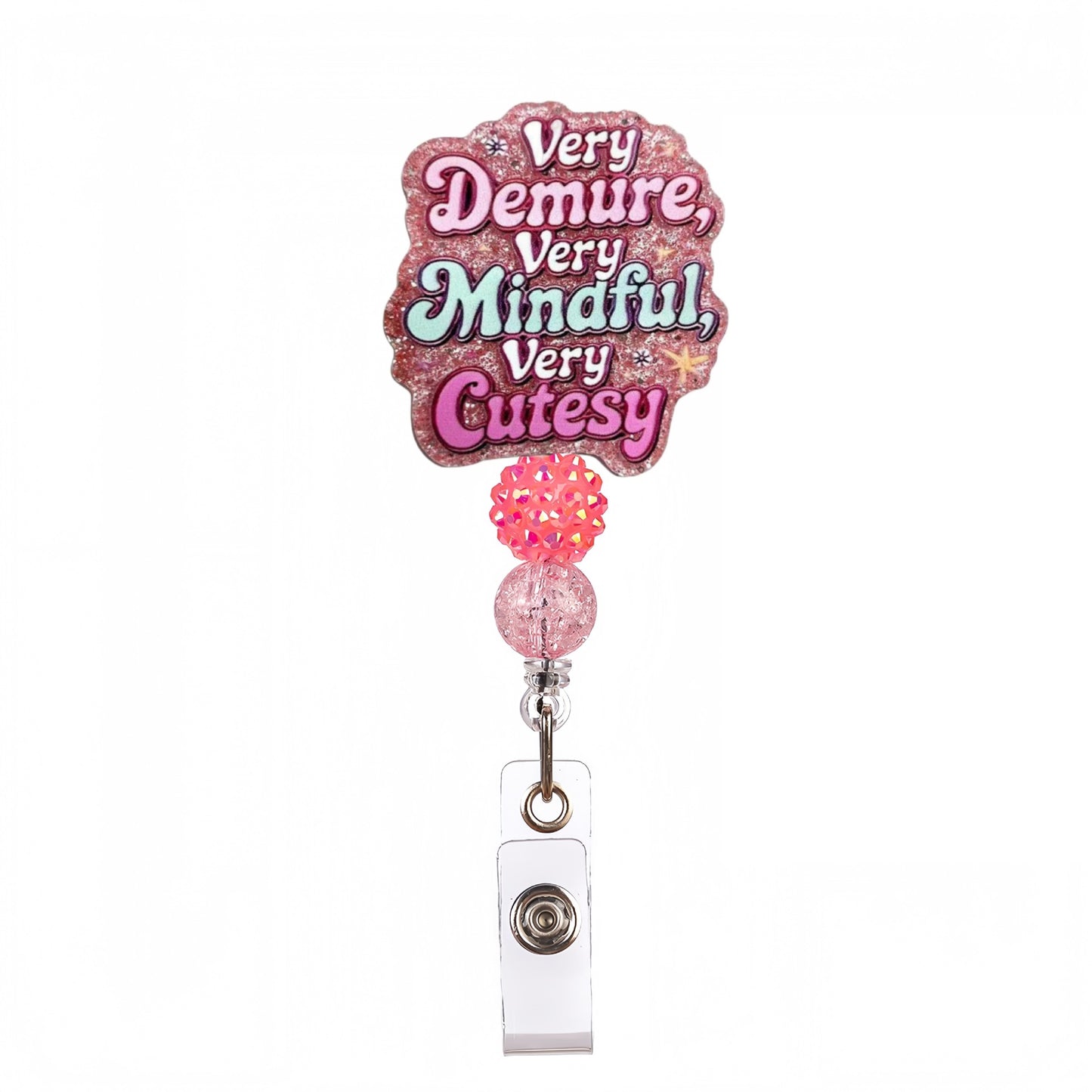 Acrylic Very Mindful Beaded Retractable Badge Reel