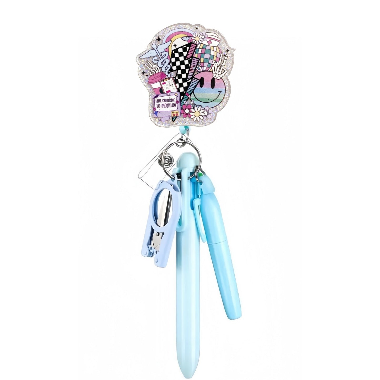 Acrylic Nurse Badge Reel with Blue Pen Set