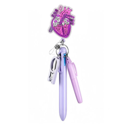 Acrylic Purple Heart Badge Reel with Purple Pen Set