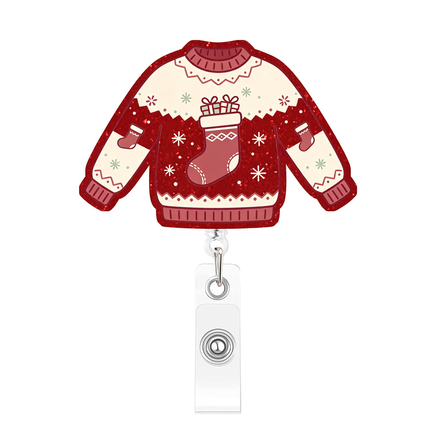 Red And White Socks Sweater Acrylic Badge Reel