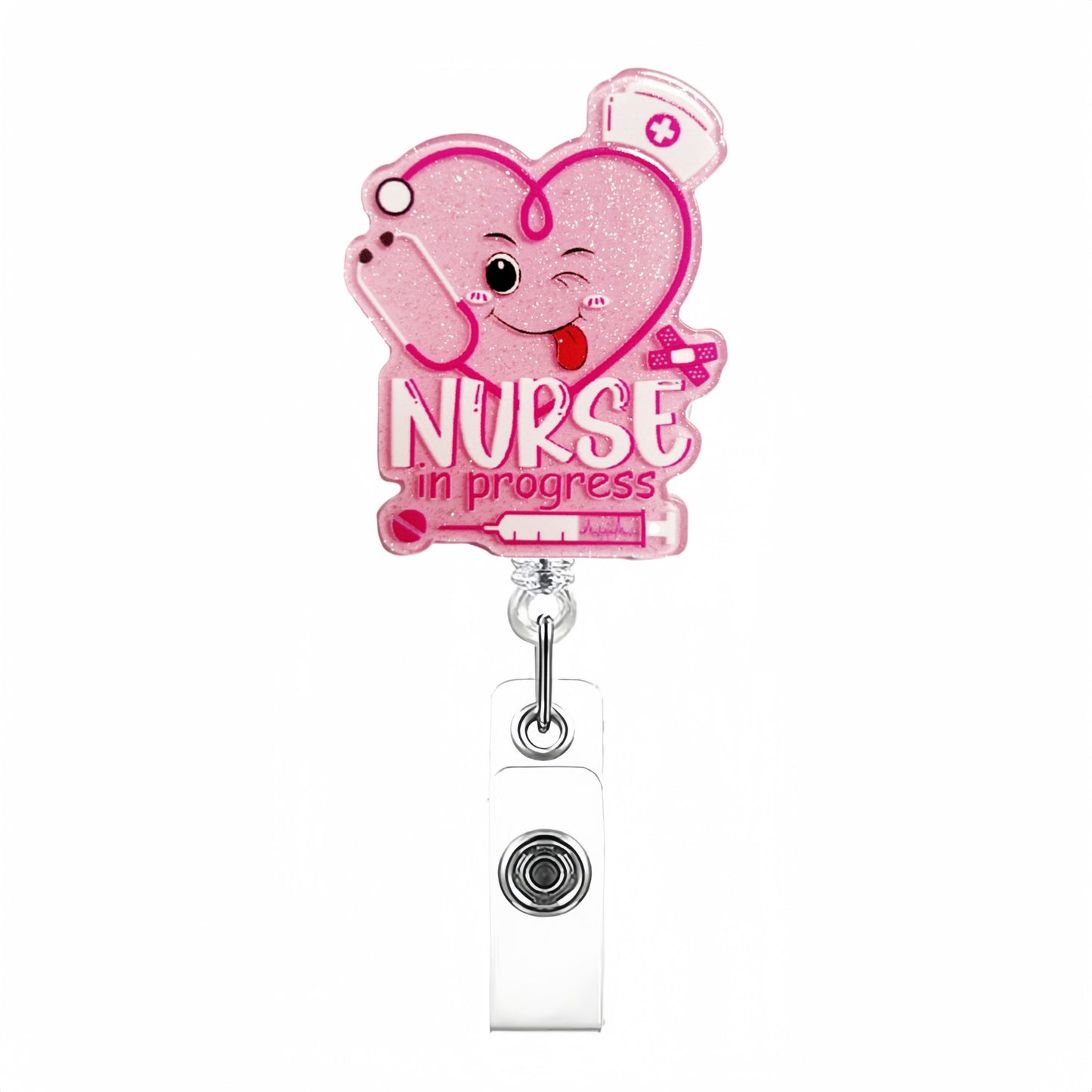 Acrylic Pink Smiley Heart with Nurse Badge Reel