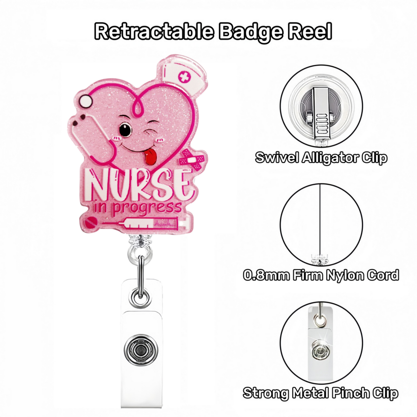 Acrylic Pink Smiley Heart with Nurse Badge Reel