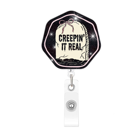 Round Black Tombstone Acrylic Badge Reel