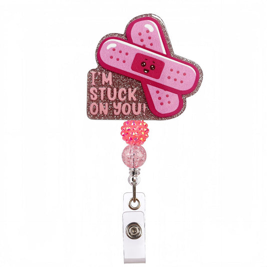 Acrylic Pink Band-Aid Beaded Retractable Badge Reel