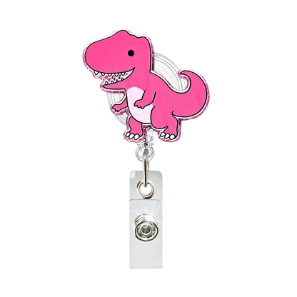 Acrylic Pink Dinosaur Badge Reel
