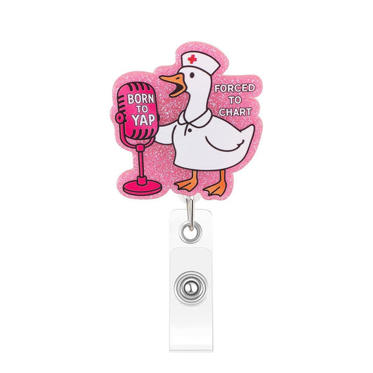 Acrylic Glitter Pink Forced to Chart Goose Badge Reel