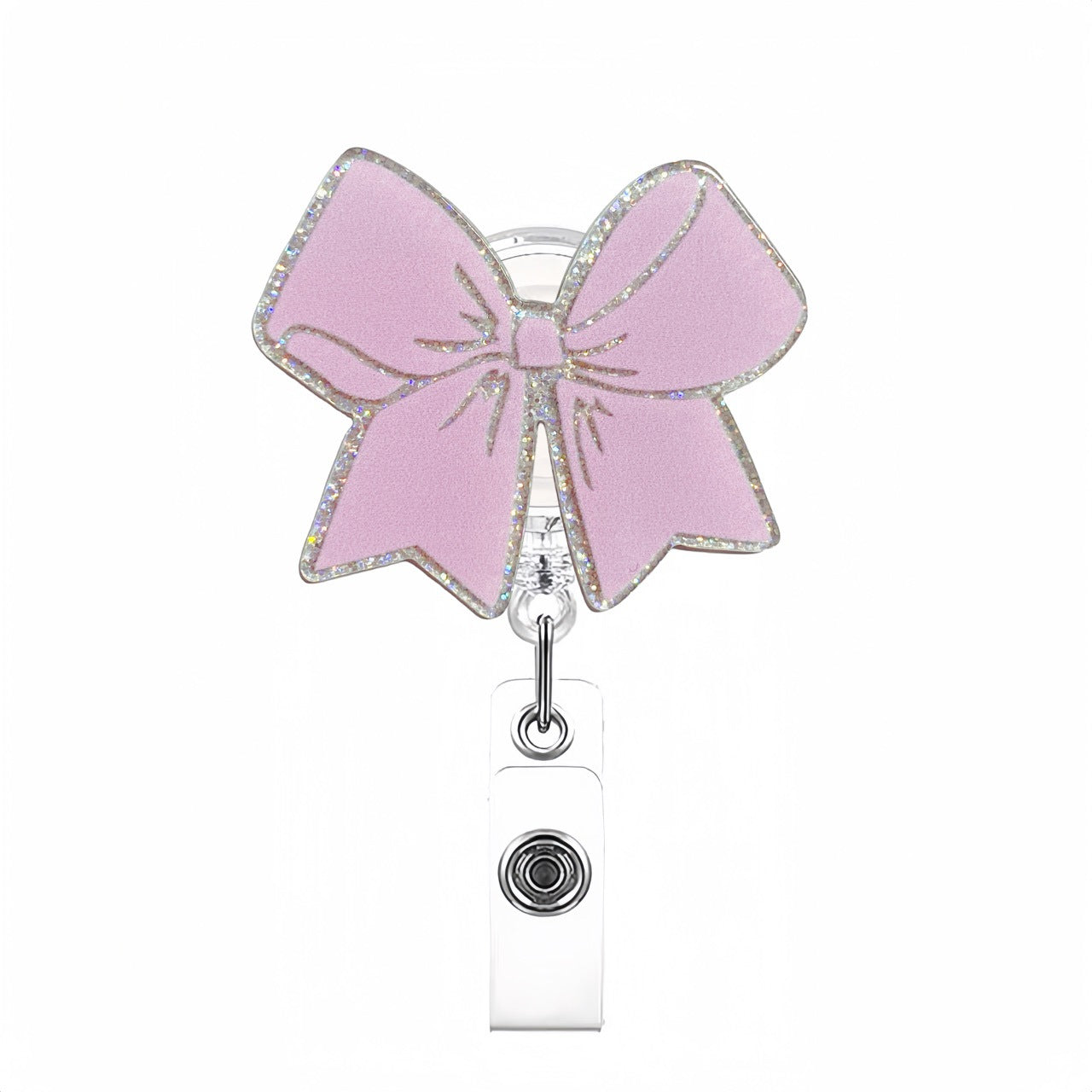 Acrylic Pink Bow With Glitter Trim Badge Reel