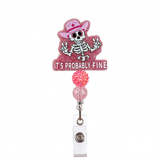 Acrylic Skull with a Hat Beaded Retractable Badge Reel