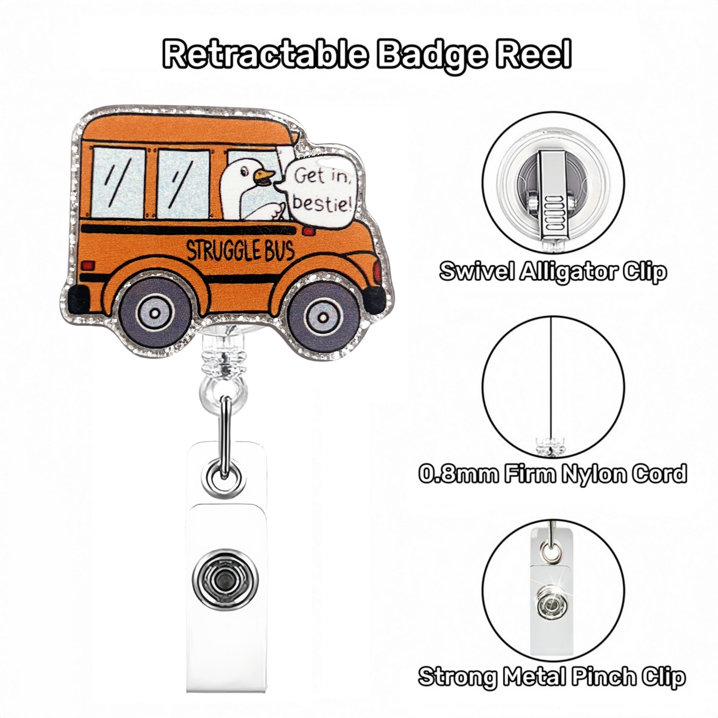 Acrylic Orange Bus Goose Badge Reel