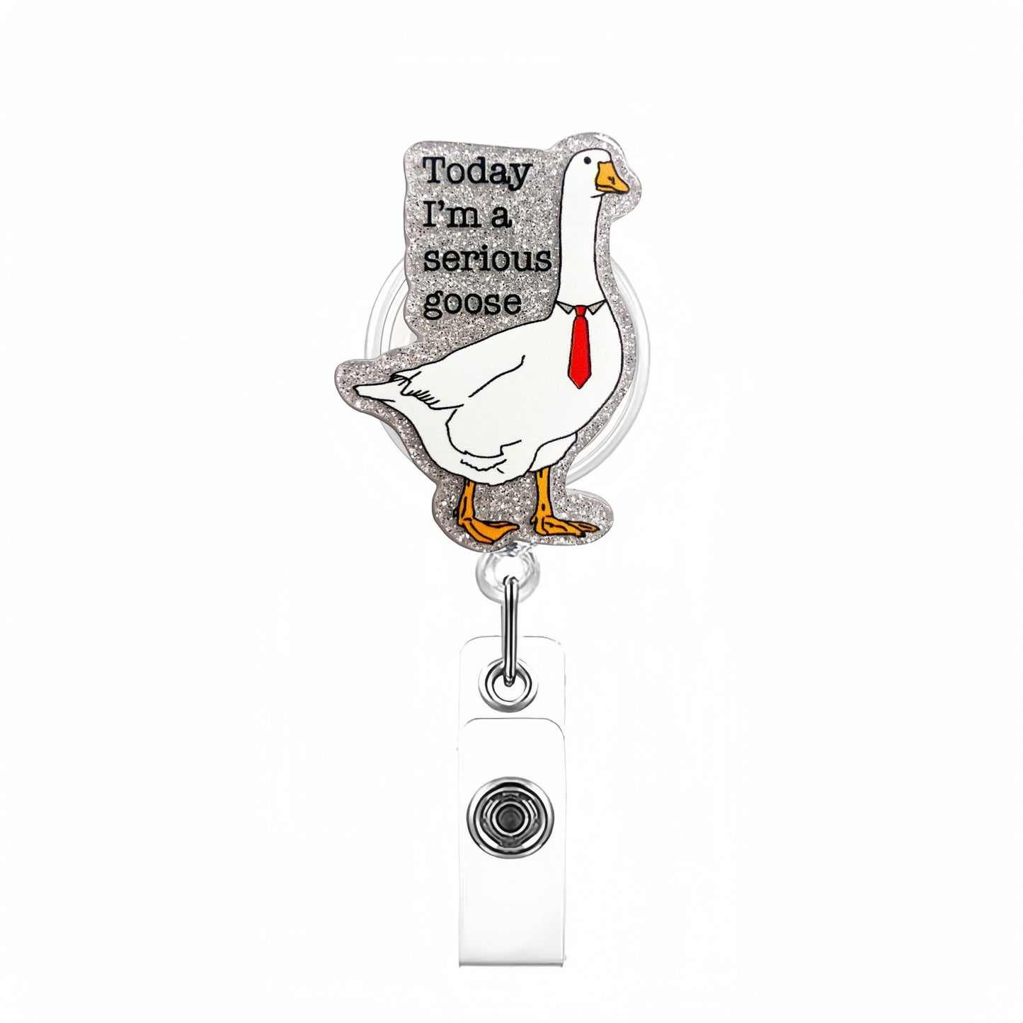 Acrylic Silver Glitter Foundation Serious Goose Badge Reel