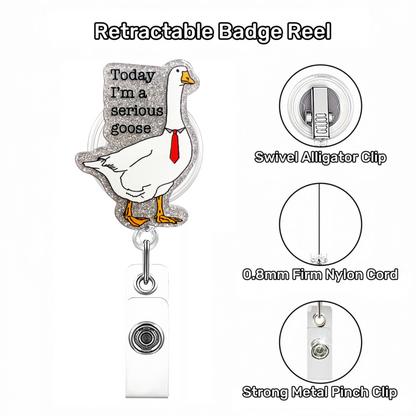 Acrylic Silver Glitter Foundation Serious Goose Badge Reel