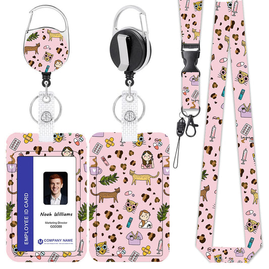 Pink Leopard Medical Doodle ID Badge Holder Set