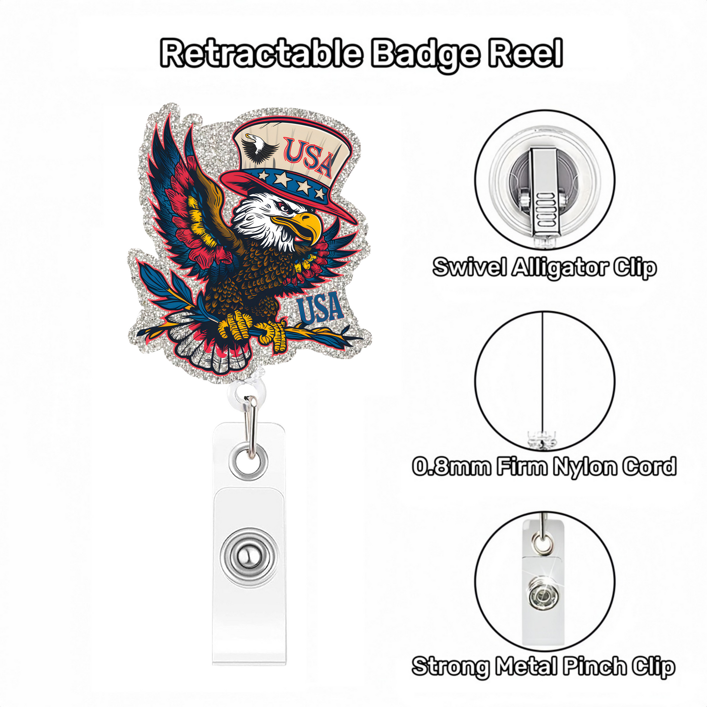 Acrylic Eagle Wearing A USA Cap Badge Reel