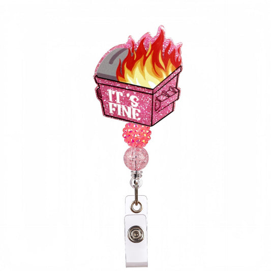 Acrylic Pink Firebox Beaded Retractable Badge Reel