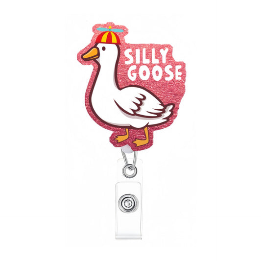 Acrylic Glitter Pink Silly Goose Badge Reel