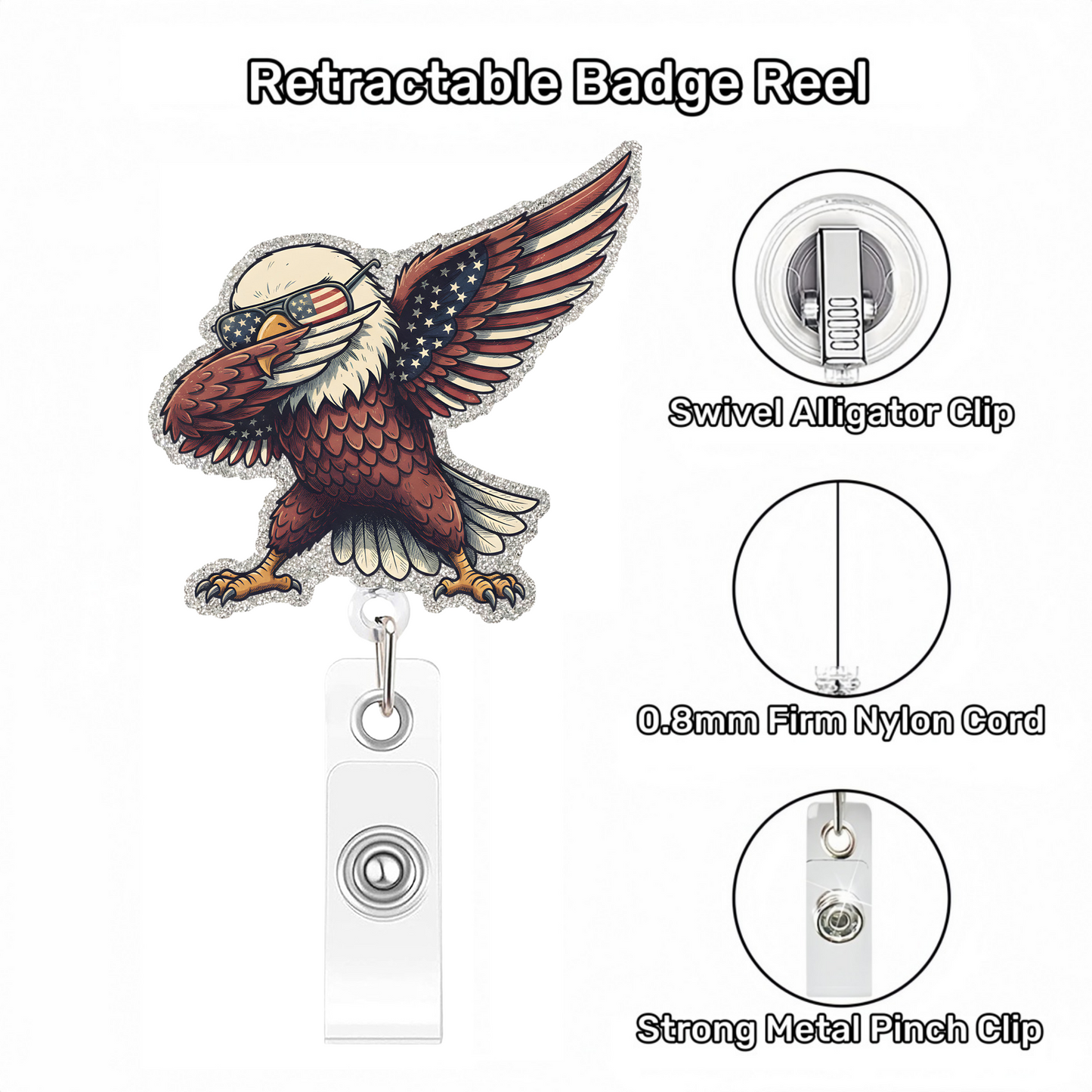 Acrylic Eagle With Flag Glasses Badge Reel