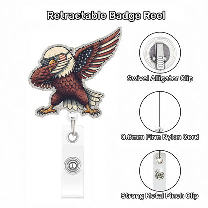 Acrylic Eagle With Flag Glasses Badge Reel