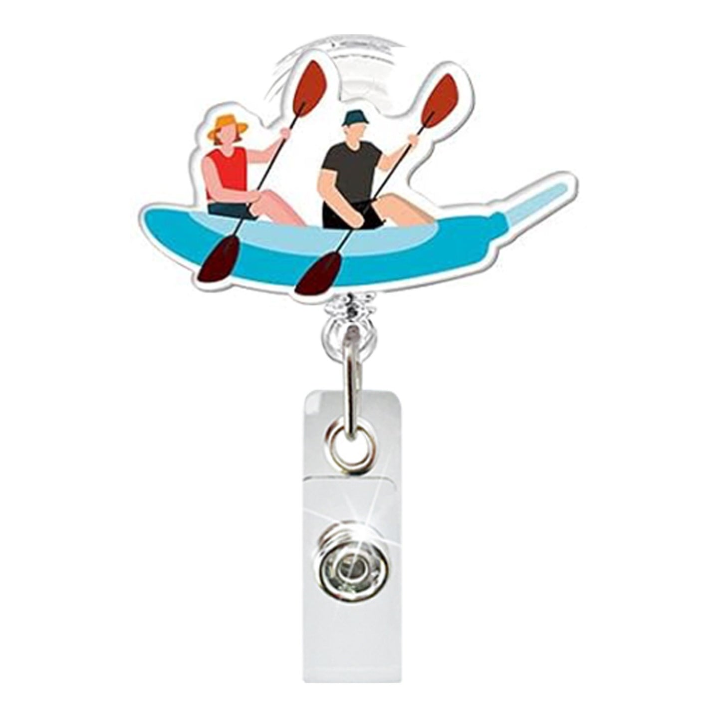 Acrylic Two People Row A Boat Badge Reel