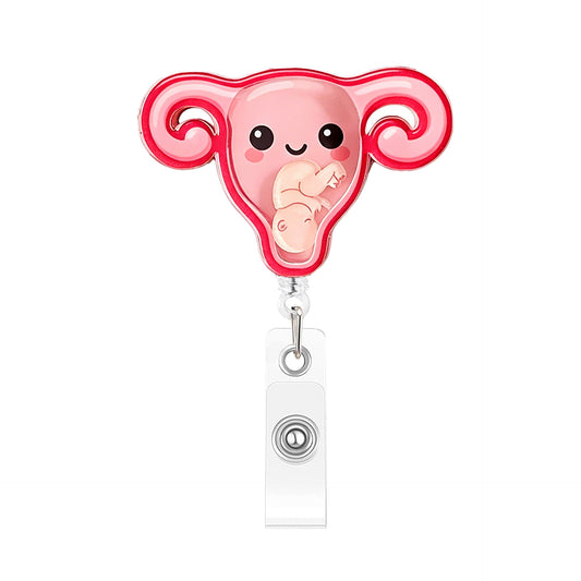 Pink Uterus Rocking Fun Acrylic Badge Reel