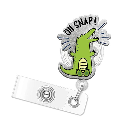 Acrylic Oh Snap Green Crocodile Badge Reel