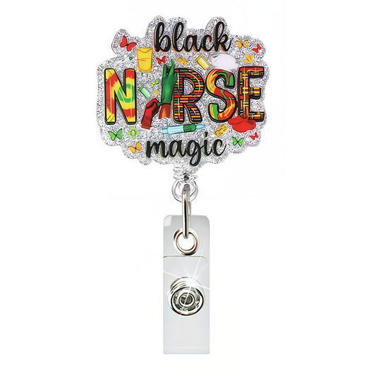 Acrylic Black Nurse Magic Badge Reel