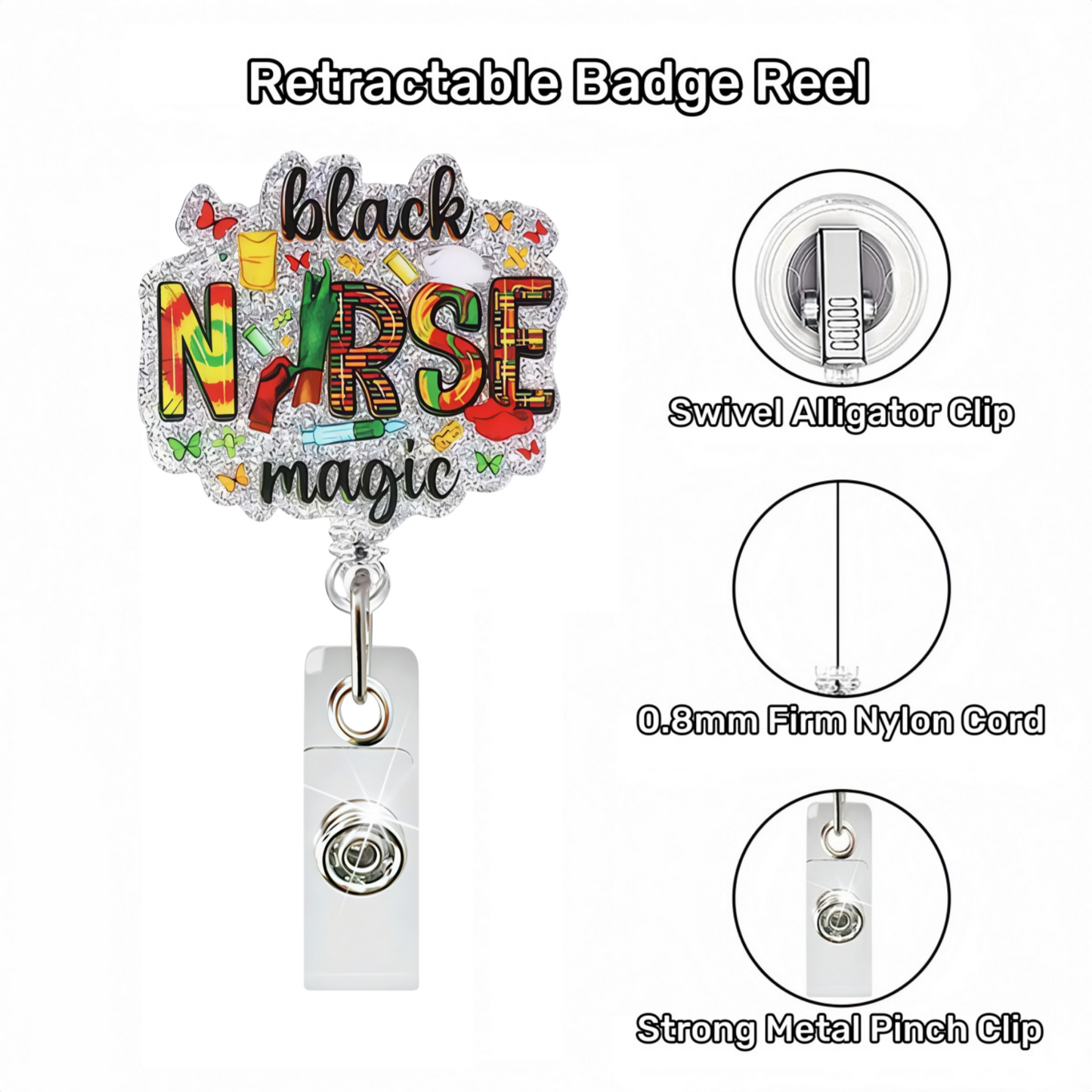 Acrylic Black Nurse Magic Badge Reel