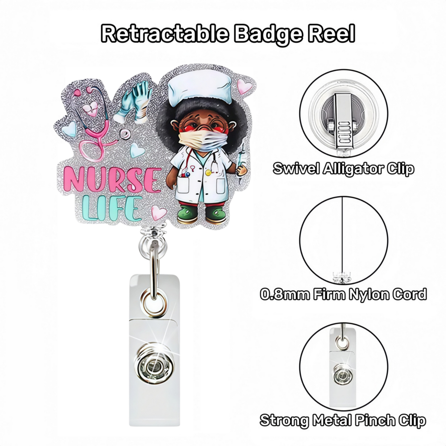 Acrylic The Dark-Skinned Nurse Badge Reel