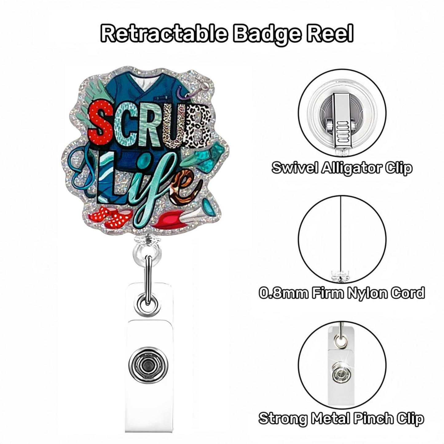 Acrylic Blue Scrub Life Badge Reel