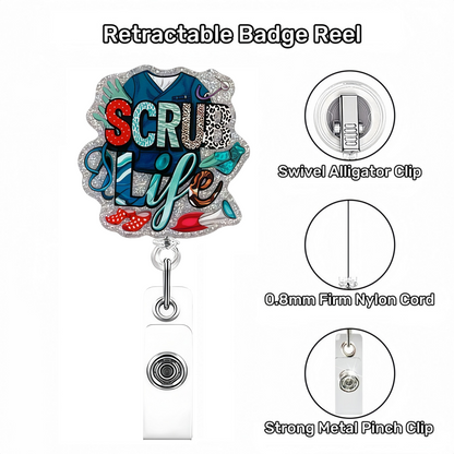 Acrylic Blue Scrub Life Badge Reel