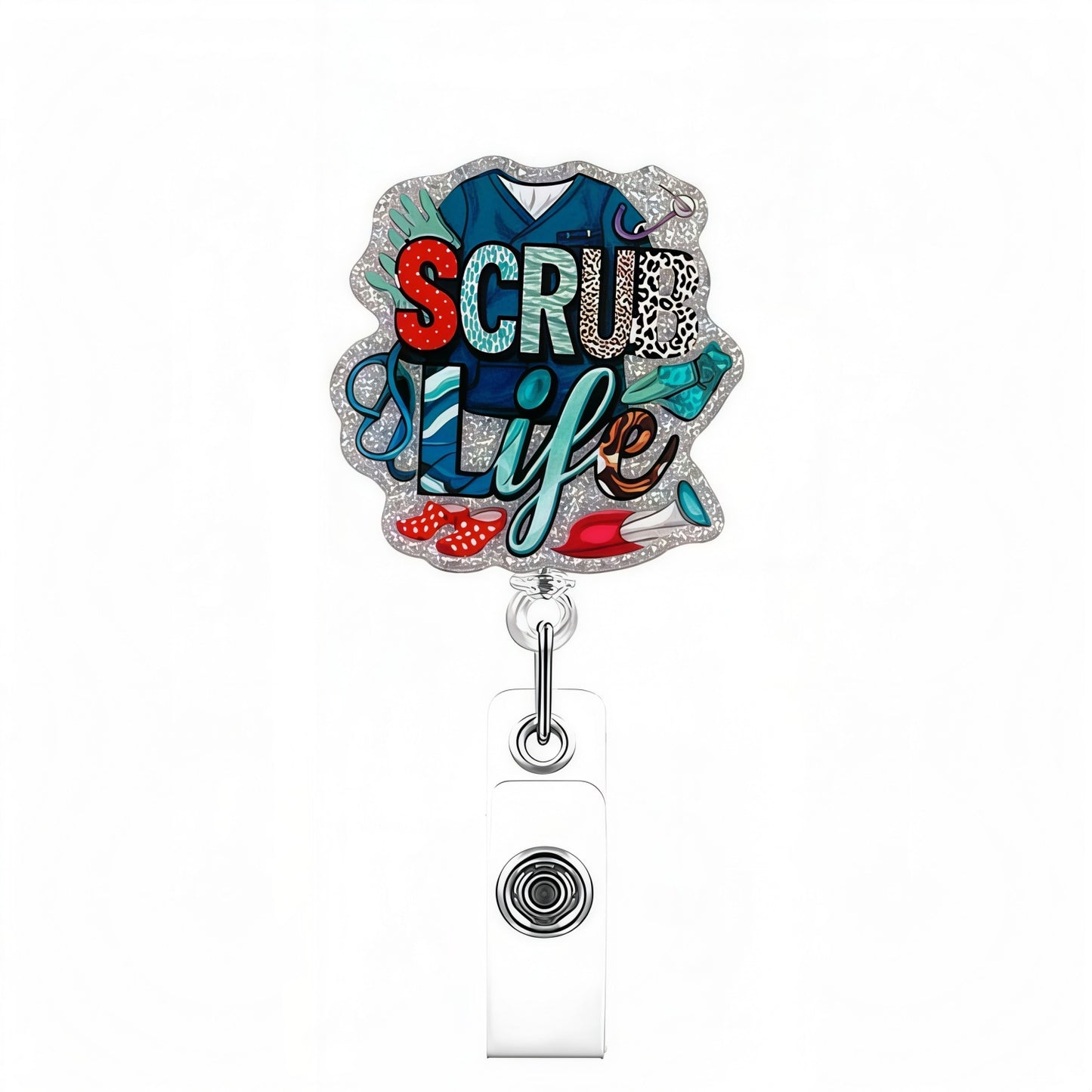 Acrylic Blue Scrub Life Badge Reel