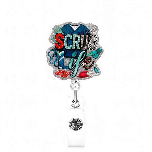 Acrylic Blue Scrub Life Badge Reel