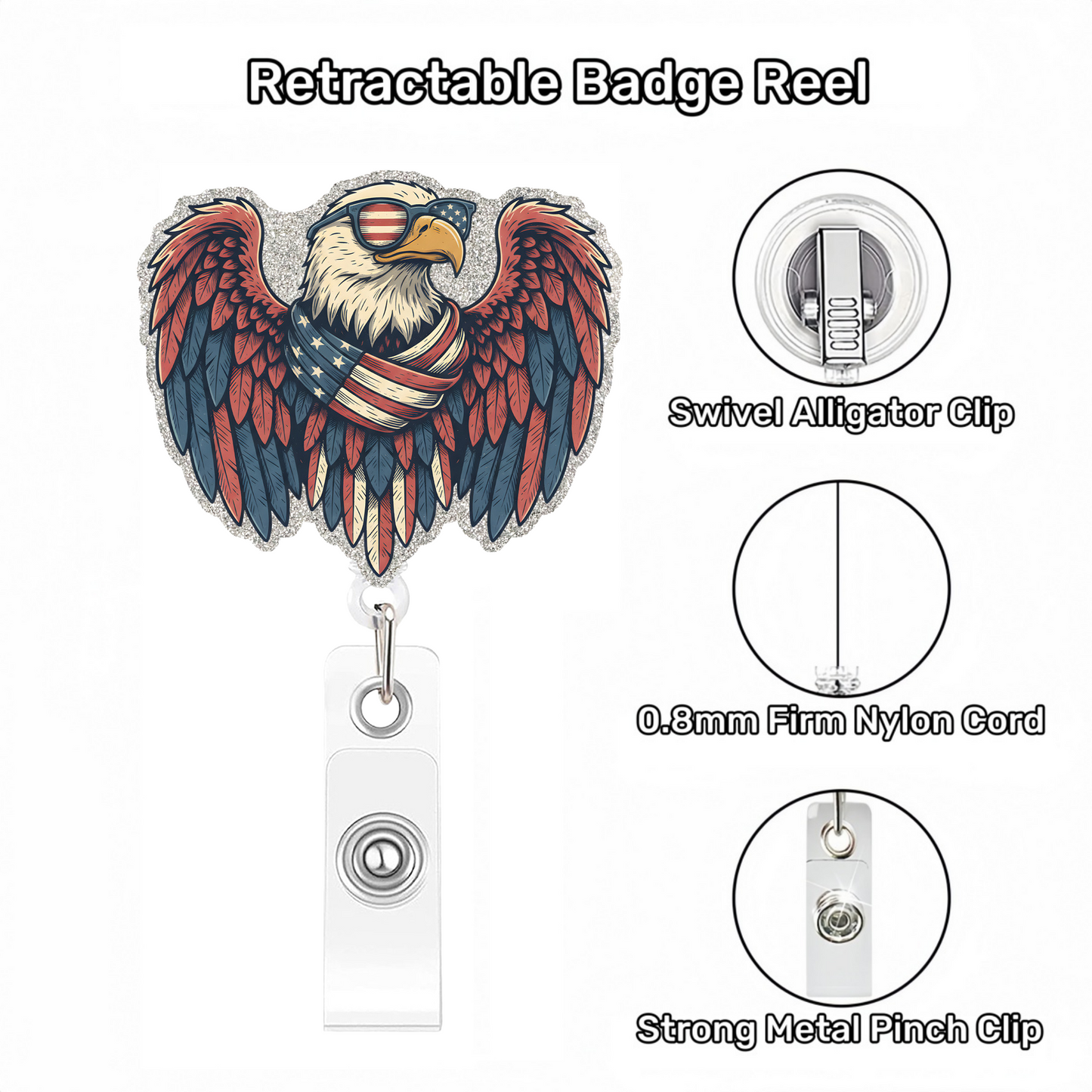 Acrylic Eagle With Flag Scarf Badge Reel