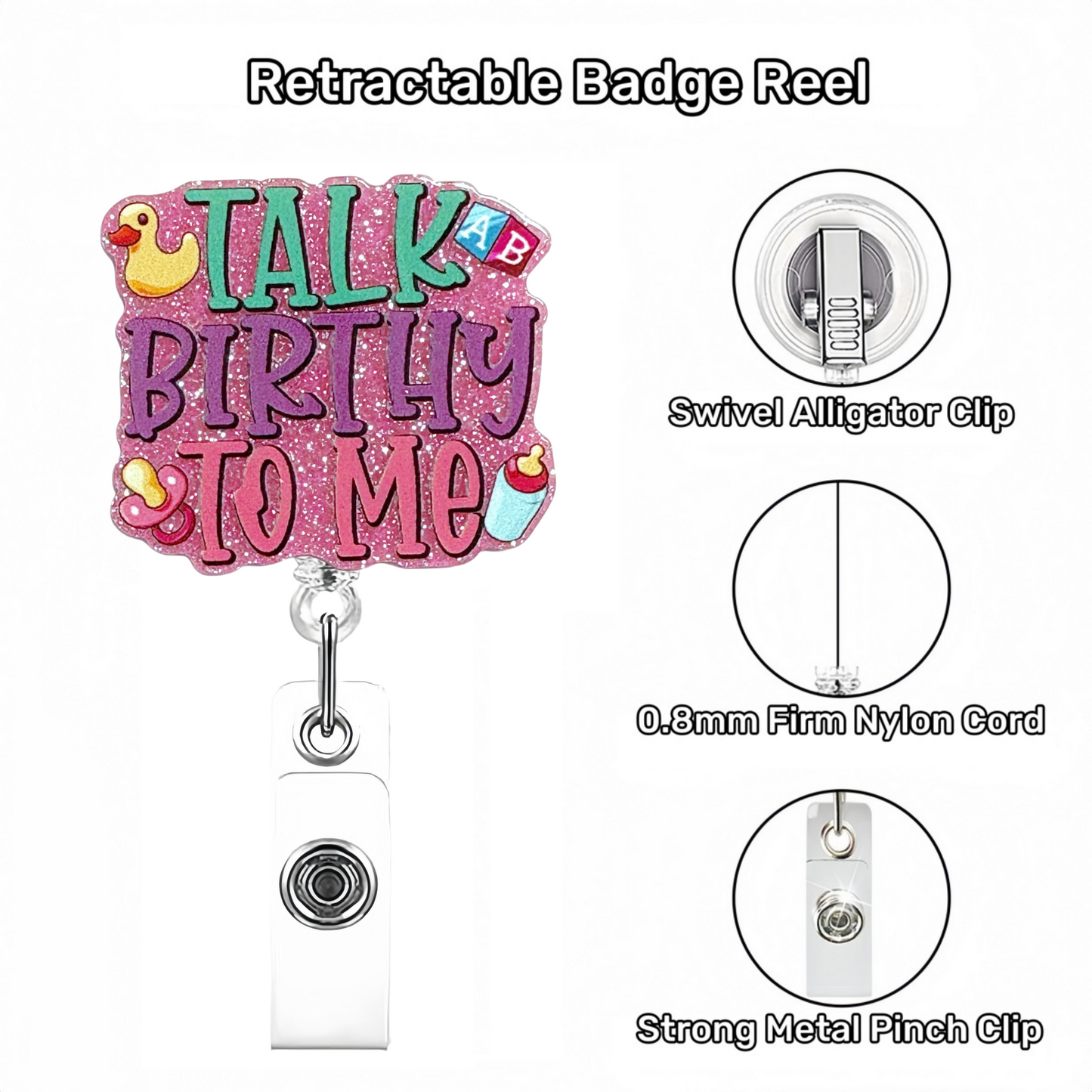 Acrylic Talk Birthy To Me Badge Reel