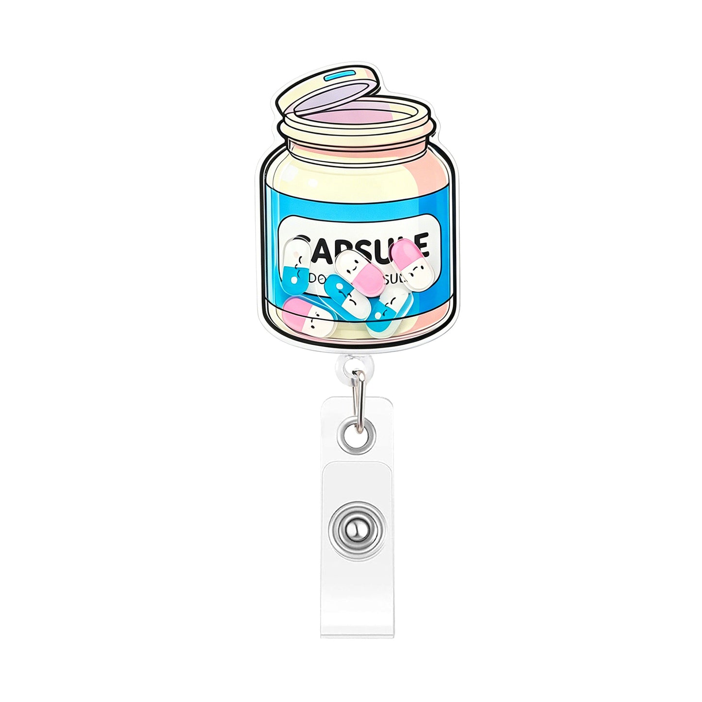 Capsule Medicine Bottle Rocking Fun Acrylic Badge Reel
