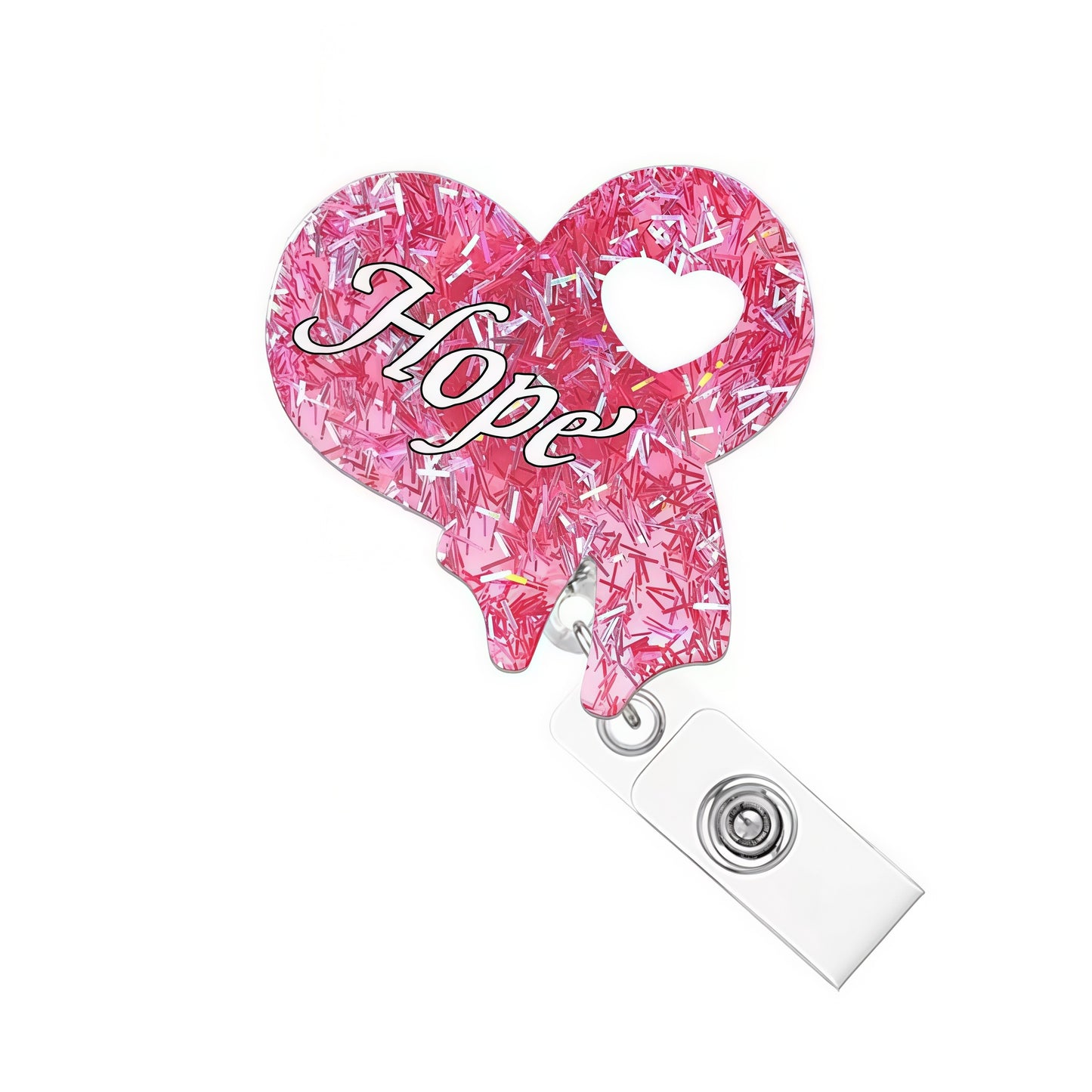 Acrylic Pink Heart with Hope Badge Reel