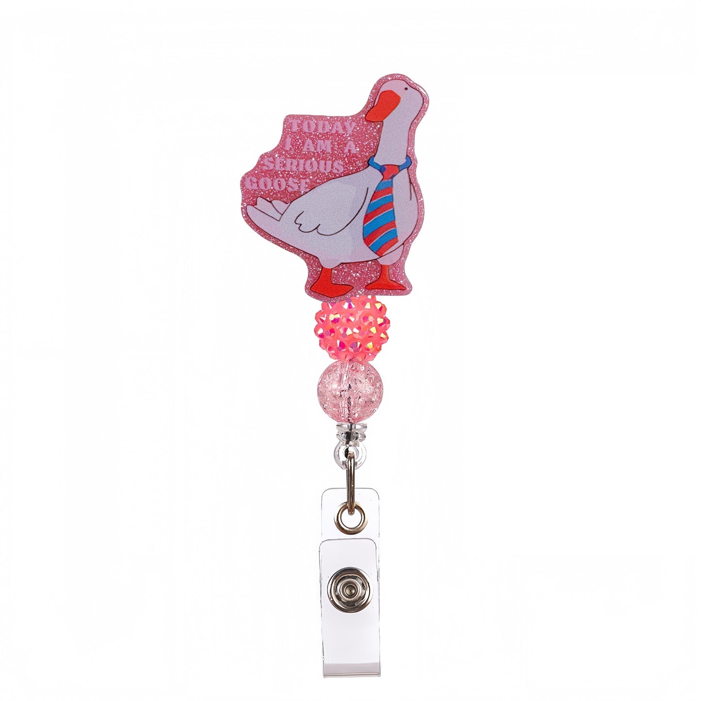 Acrylic Tie Goose Beaded Retractable Badge Reel