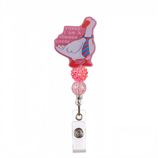 Acrylic Tie Goose Beaded Retractable Badge Reel