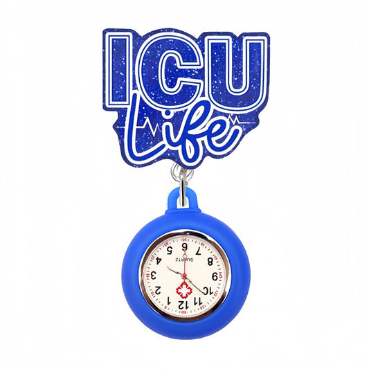 Acrylic ICU Life Nurse Badge Reel with Blue Fob Watch