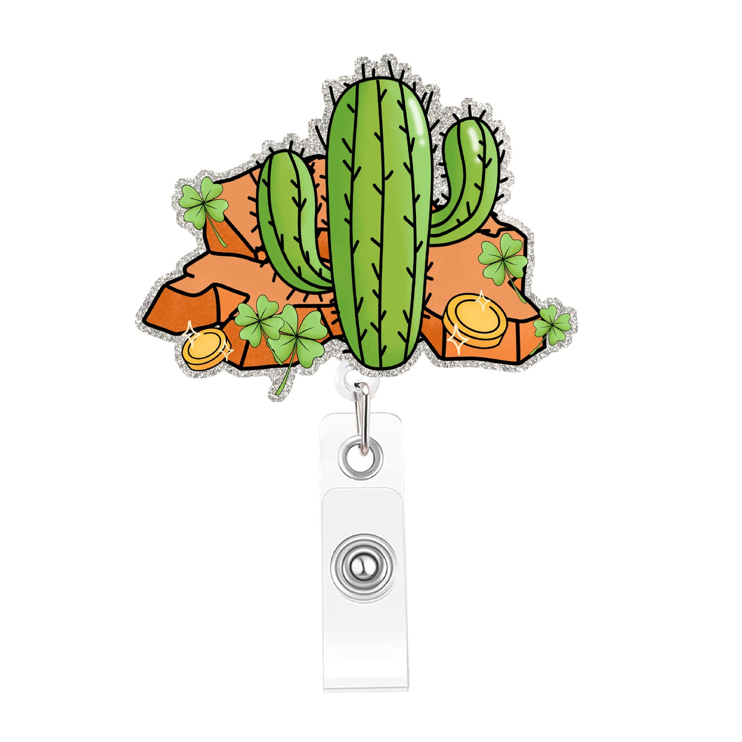 Acrylic Cacti And Four-Leaf Clovers Badge Reel