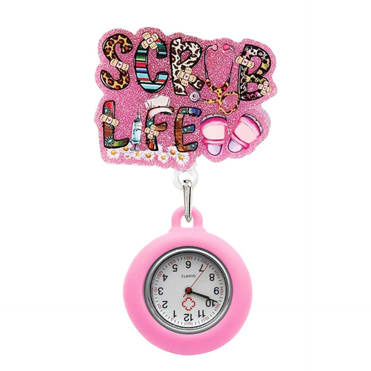 Scrub Life Badge Reel with Fob Watch