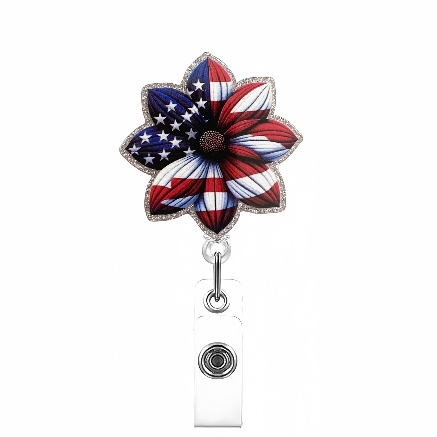 Acrylic Flowers with A Flag Design Badge Reel