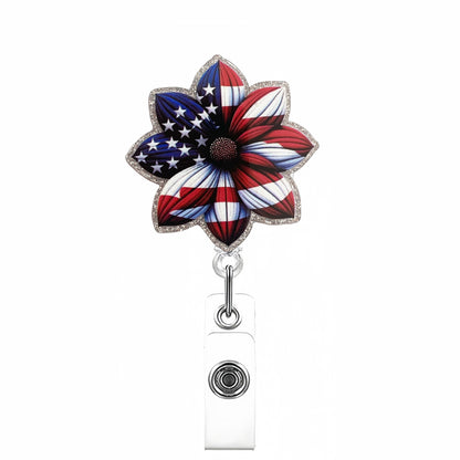 Acrylic Flowers with A Flag Design Badge Reel
