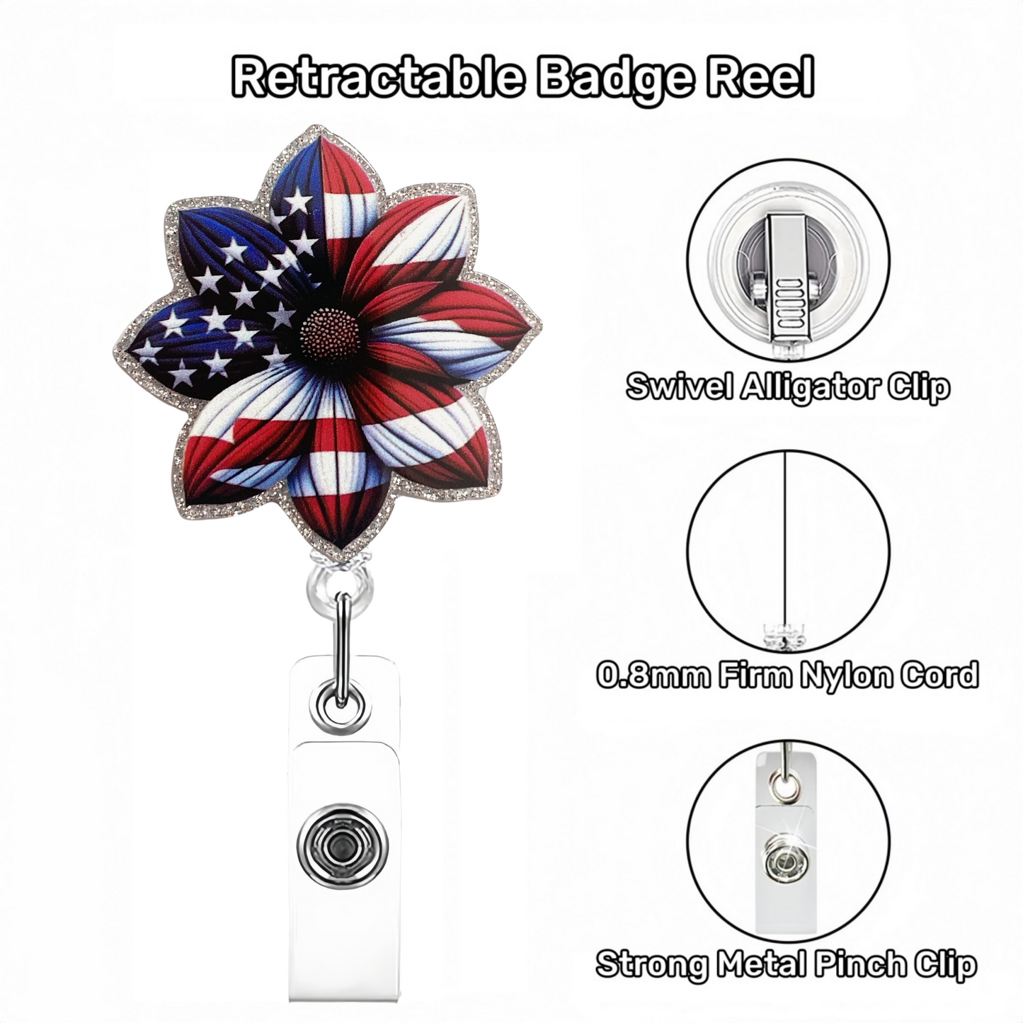 Acrylic Flowers with A Flag Design Badge Reel