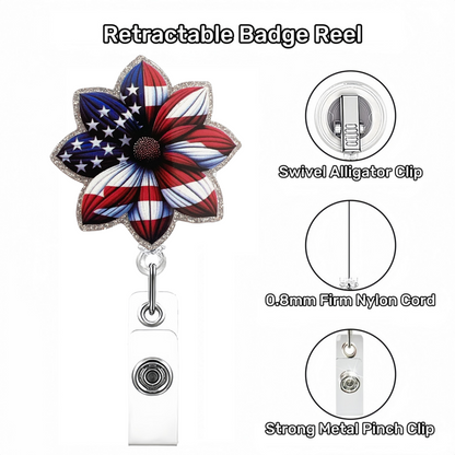Acrylic Flowers with A Flag Design Badge Reel